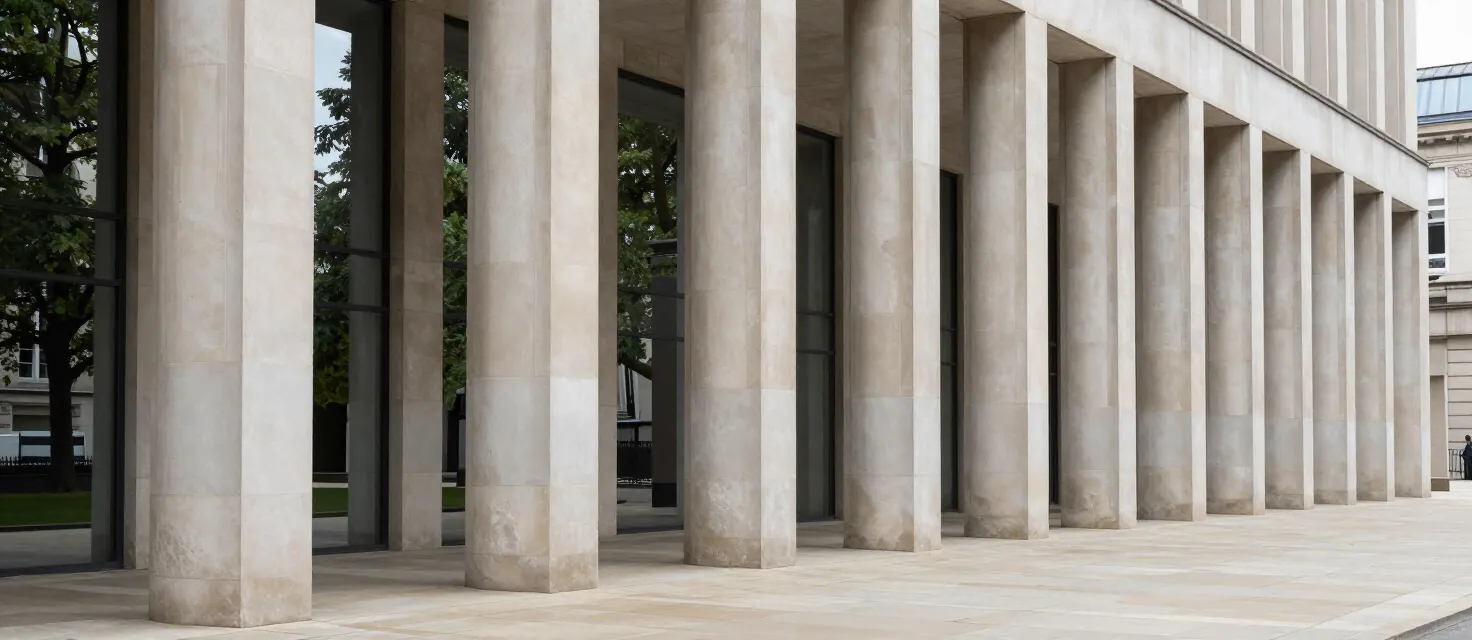 Monumental stone colonnade representing AppVault's premium domain portfolio